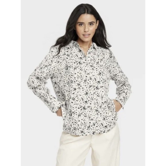 A New Day Women's Shirt Sleeve Satin Button-Down Leopard Spotted Size Small NEW - Picture 3 of 9